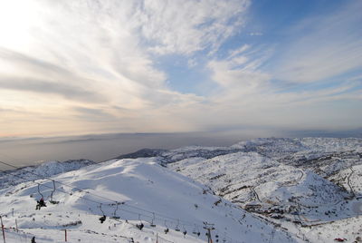 Scenic view of snowcapped mountains against sky