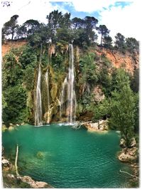 Scenic view of waterfall