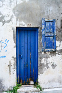 Closed blue door