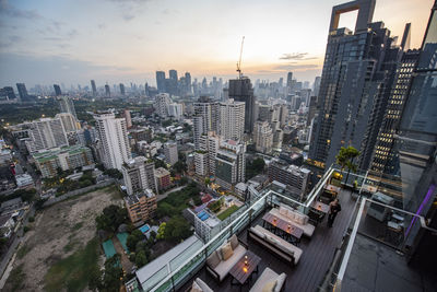 High angle view of buildings in city