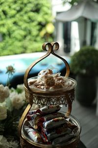 Close-up of containers on table