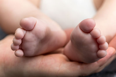 Cropped hand of person holding baby legs