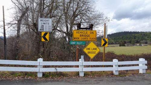 Low angle view of warning sign on pole