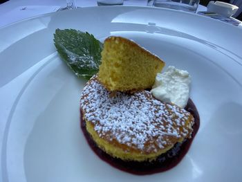 High angle view of breakfast served in plate