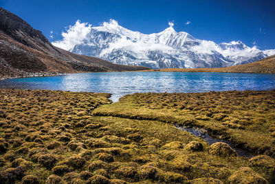 Scenic view of snowcapped mountains against sky