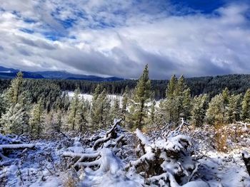 Scenic view of snowcapped mountains against sky