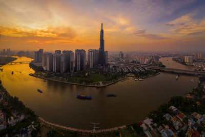 November 09/2019 sunset at landmark 81 is a super-tall skyscraper in ho chi minh city