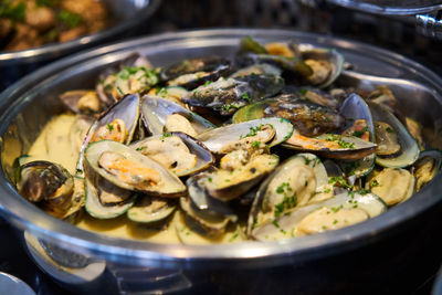 Close-up of oysters in bowl