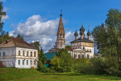 Cityscape with church and river in nerekhta, russia