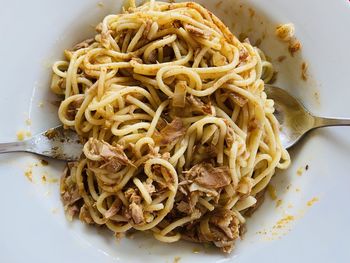 High angle view of noodles in plate