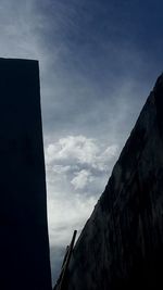 Low angle view of rocky mountain against sky