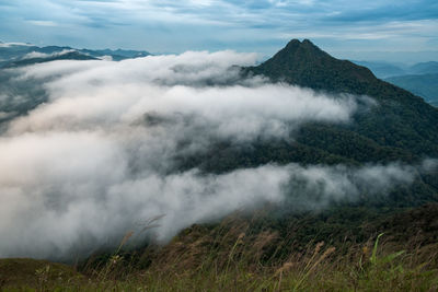 Scenic view of mountains against sky