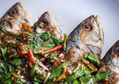 Close-up of fish served in plate