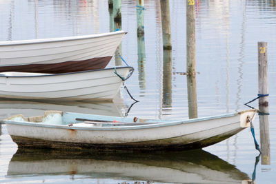 Boat moored in lake