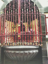 Close-up of metal grate railing