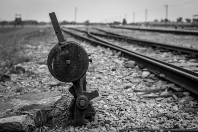 Close-up of abandoned train on railroad track