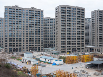 High angle view of buildings in city