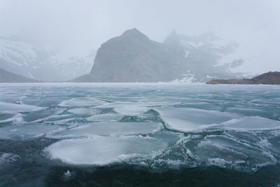 Scenic view of frozen lake against sky