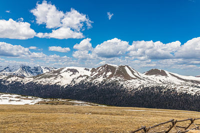 Scenic view of snowcapped mountains against sky