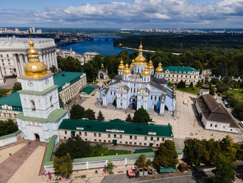 High angle view of buildings in city