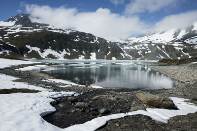 Scenic view of frozen lake against sky