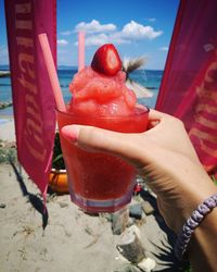 Close-up of hand holding ice cream cone