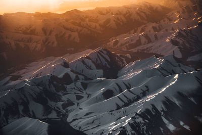 High angle view of snowcapped mountains