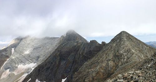 Panoramic view of snowcapped mountains against sky