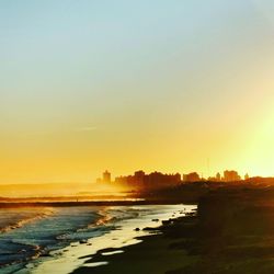 Scenic view of sea against sky during sunset