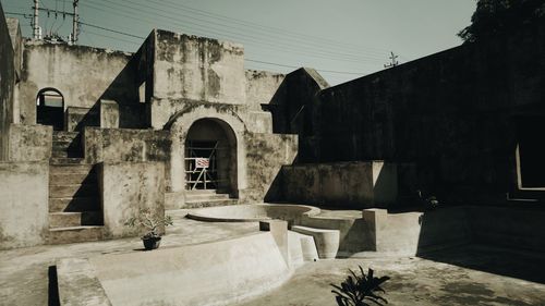 Exterior of historic building against clear sky