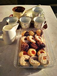 High angle view of dessert in tray