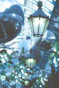 Low angle view of lighting equipment hanging outdoors