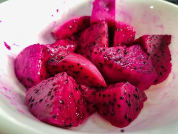 High angle view of strawberries in plate