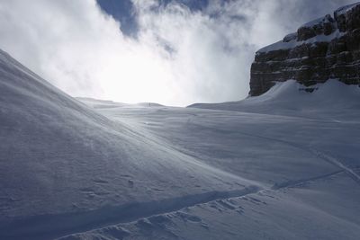 Scenic view of snowcapped mountains against sky