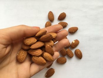 Close-up of hand holding bread on table