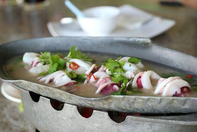 Close-up of chopped vegetables in bowl