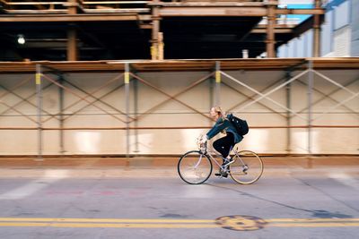 Bicycle parked on road