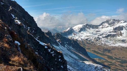 Scenic view of snowcapped mountains against sky