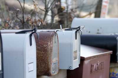 Close-up of mailbox on tree