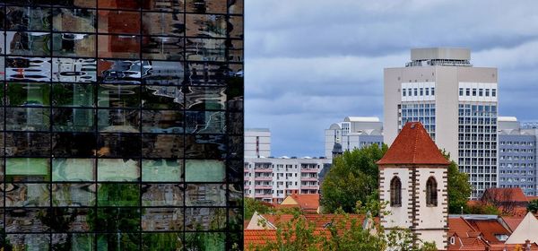 Low angle view of buildings in city