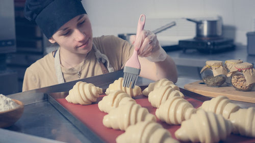 High angle view of woman with hands