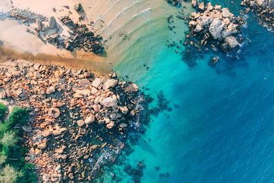 Aerial view of rocks at beach