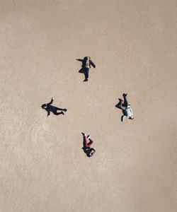 High angle view of people on floor