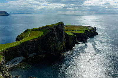 Ocean coast panoramic at neist point lighthouse, scotland, united kingdom