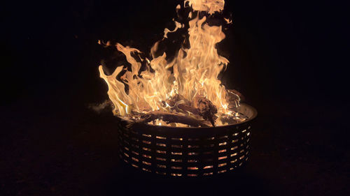 Close-up of fire pit at night