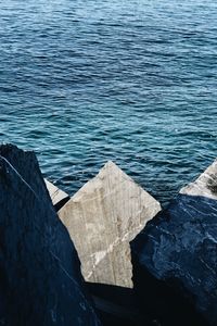 High angle view of rocks in sea