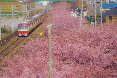 High angle view of train on railroad tracks