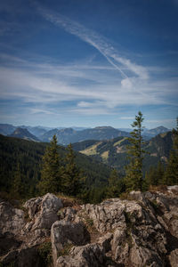 Scenic view of rocky mountains against sky