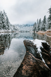 Scenic view of frozen lake against sky during winter