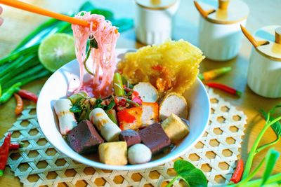 High angle view of food on table